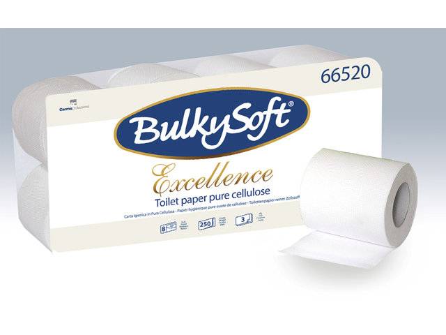 72 stk. Toiletpapir Bulky Soft Excellence 3-Lags Hvid 29M 72Rl/kar 250Ark
