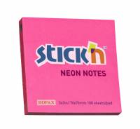 Notes Stick'N NEON rød 76x76mm 100blade